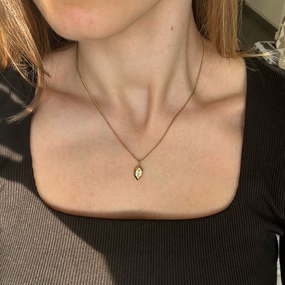 marley and me Jewelry - Dainty delicate stainless steel gold plated geometric necklace with cz stone